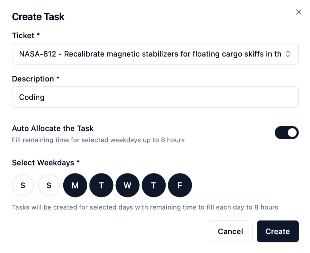 Auto-allocate fills in the remaining time for the week.