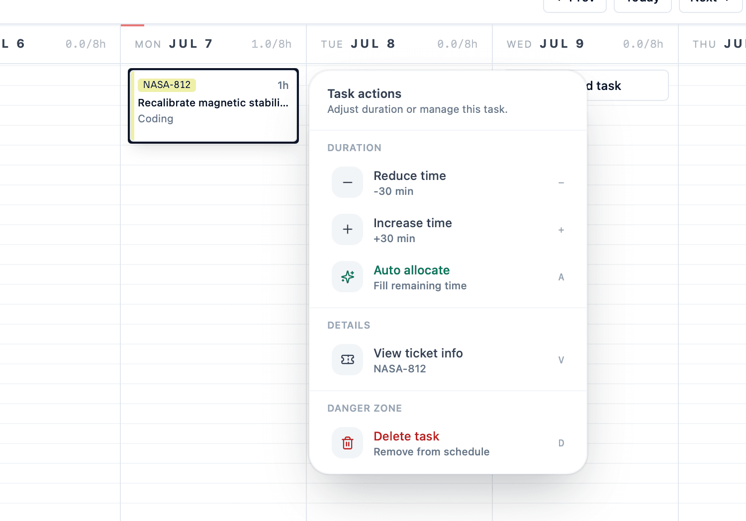 Auto-allocate fills in the remaining time for the day or even the week.